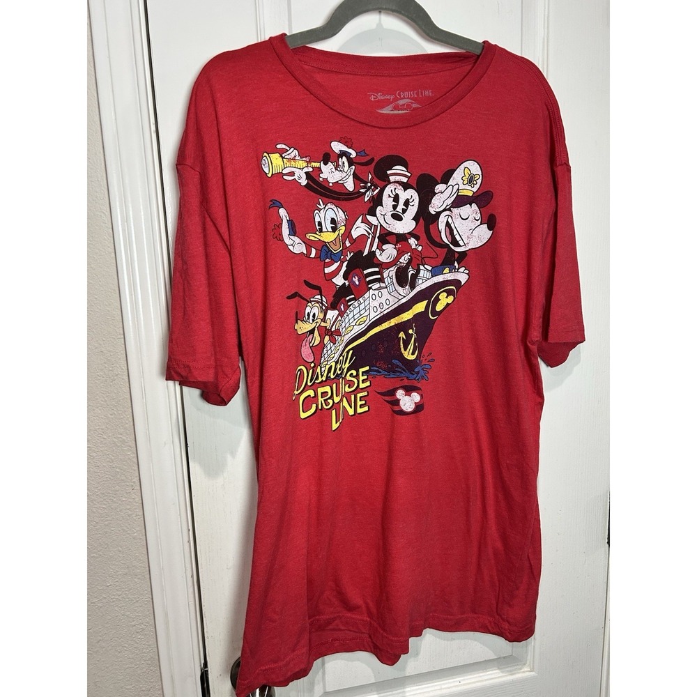 Red Disney Cruise Lines Mickey Mouse And Friends Cartoon Shirt Nautical Sz 2XL